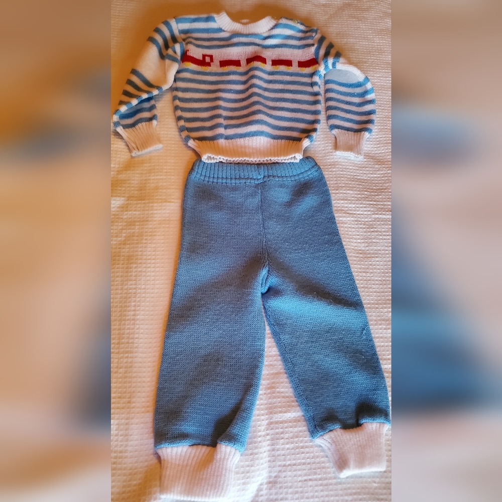 Vintage train sweater outfit